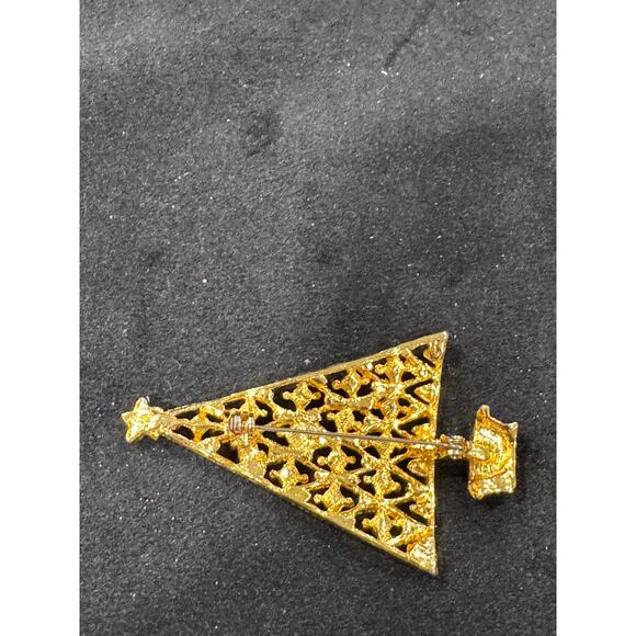 Vintage Gold-Tone Christmas Tree Brooch with Red Rhinestones – 1″x2″ - Picture 3 of 3
